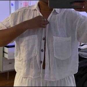 White collared button-up Blouse by Zara